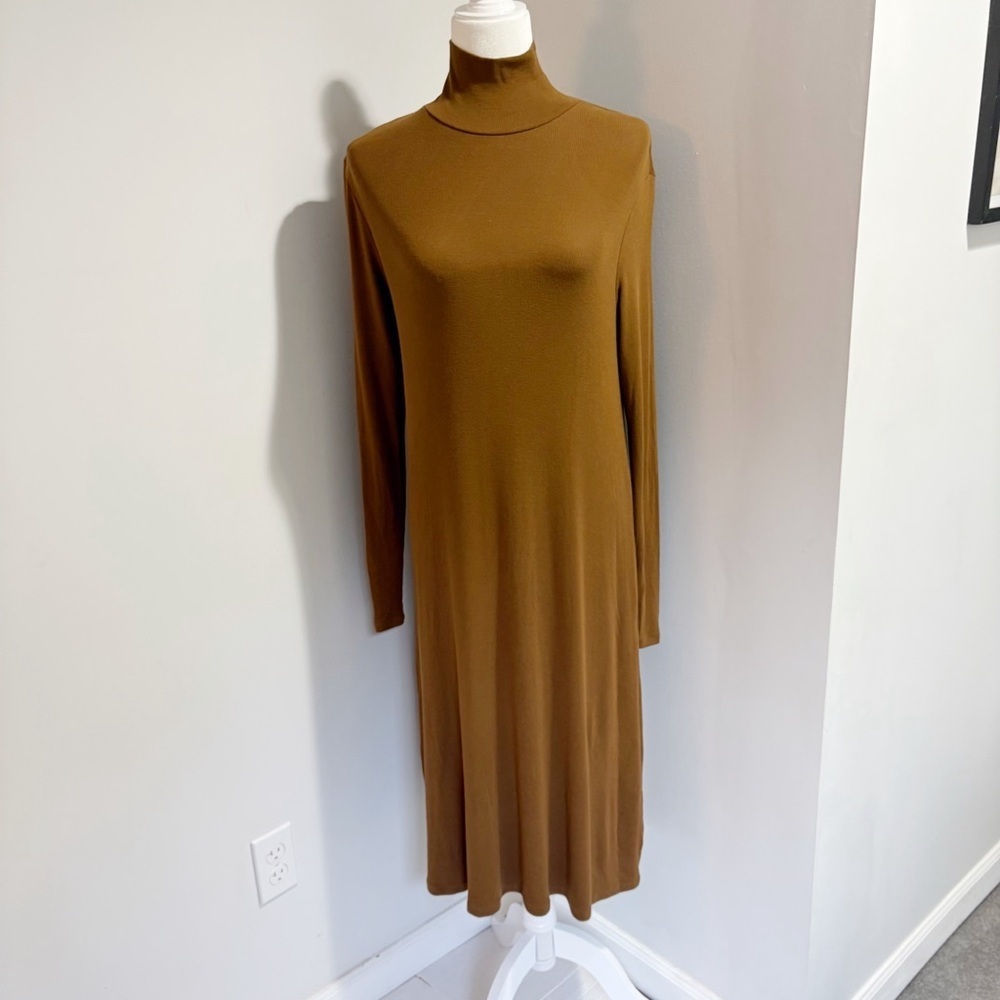 Max Mara Callas Ribbed Jersey Midi Dress Size Small Medium Brown Turtleneck